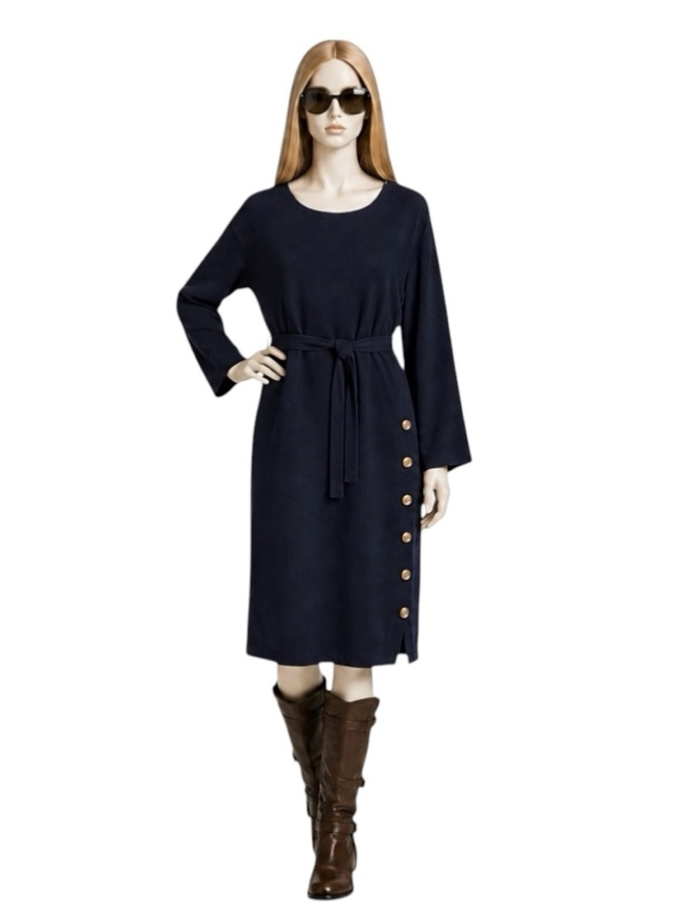 Boden Navy Long Sleeve Belted Sweater Dress Wool/Cashmere Size 16/18